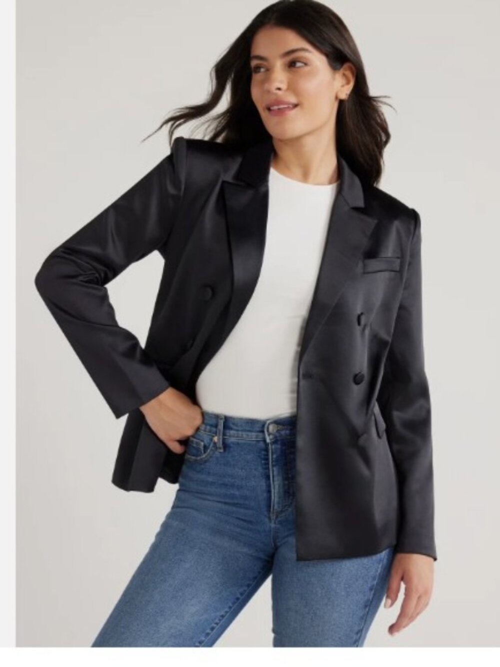 SOFIA Jeans Black Stretch Satin Double Breasted Blazer Jacket XL